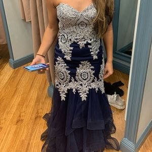 A navy blue and silver sweet 16 dress. Worn once, in great condition.